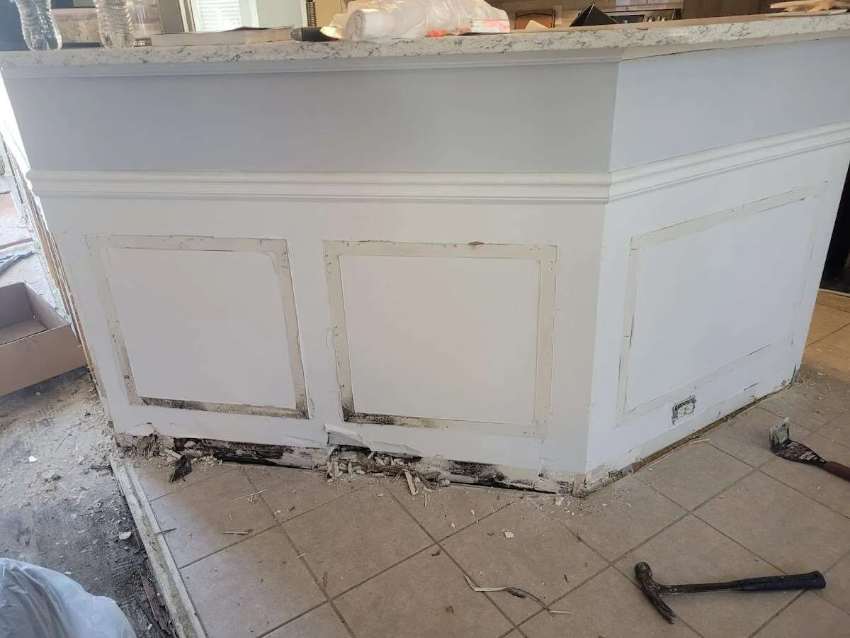Water damage and mold on kitchen during Storm Damage Restoration in El Dorado Hills